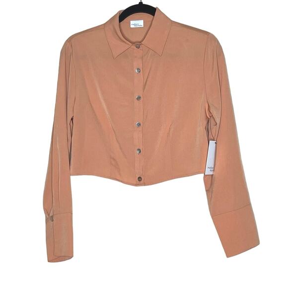 Madison & Berkeley Cropped Long Sleeved Button Down Shirt, Orange Fall Top - Picture 1 of 5